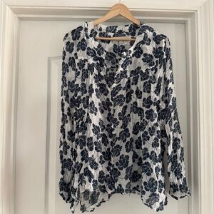 LOFT White Blouse with Navy Floral Print